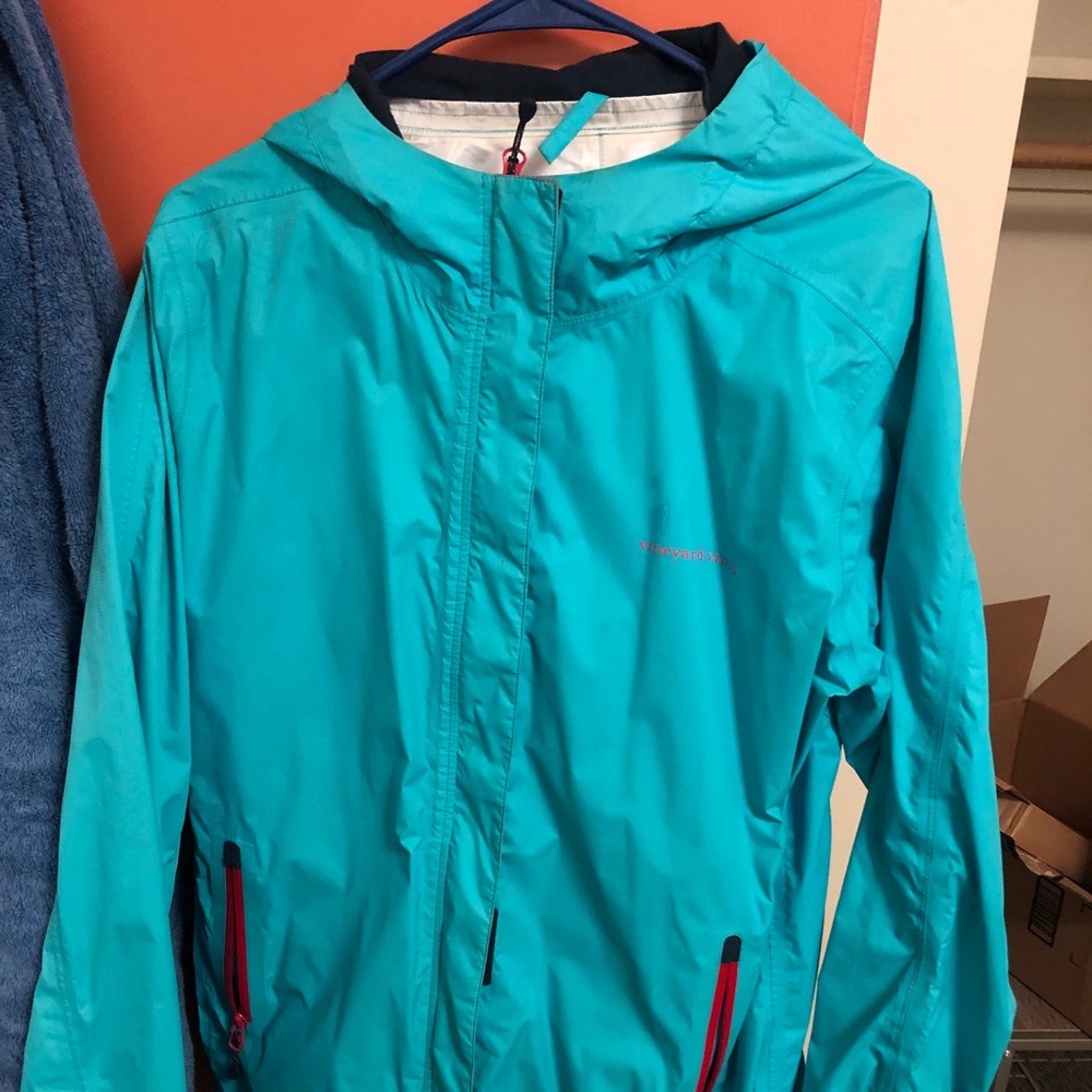 Turquoise Vineyard Vines raincoat!